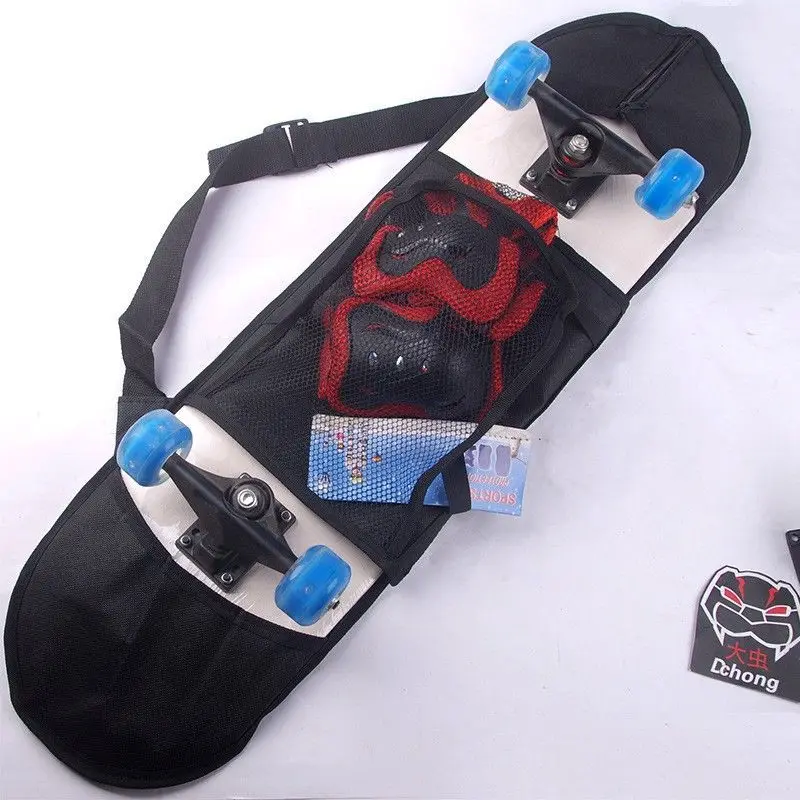 Skateboard with mesh backpack, skateboard bag, thickened PVC backpack shoulder bag, 80cm four-wheel skateboard back