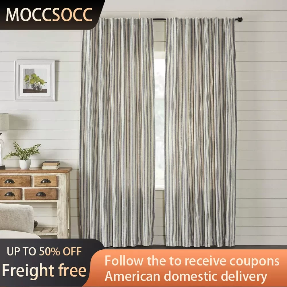 

84" L X 40" Anti Cold Insulating Thermal Curtain Room Set of 2 Blinds Market Place Gray Ticking Stripe Panel Curtains Partition