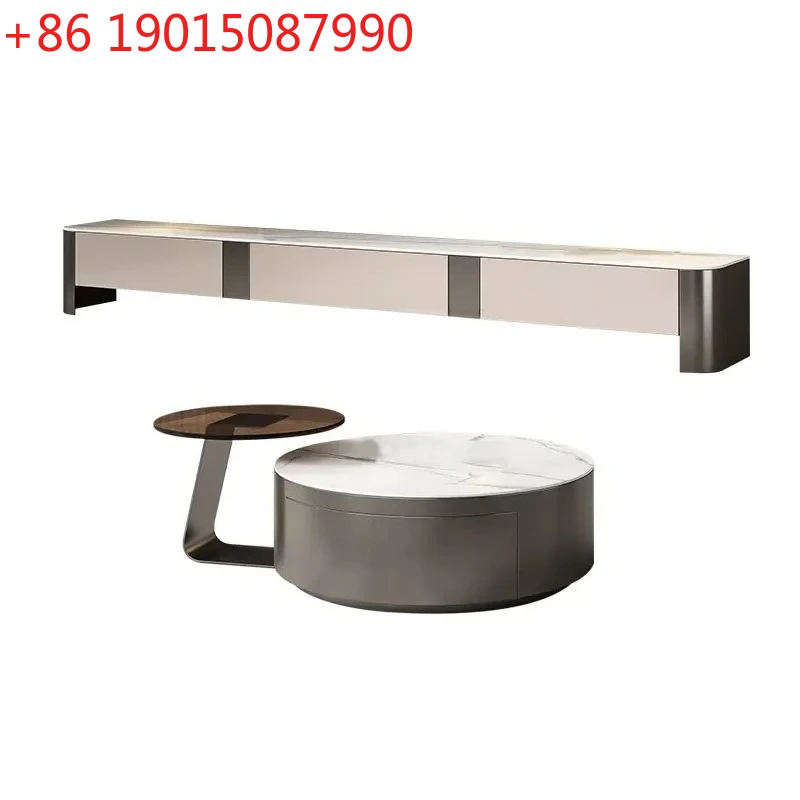 

Light luxury rock slab TV cabinet coffee table combination household living room high-end small apartment locker53