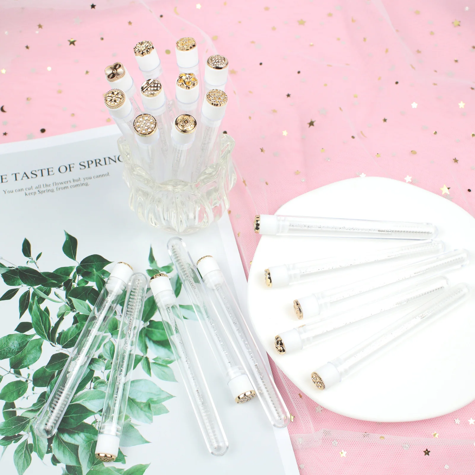 20 piezas cepillo de pestañas desechable, tubo de cepillo de pestañas reutilizable, varitas para rímel, tubos a prueba de polvo, carretes de pestañas, herramienta de maquillaje de almacenamiento