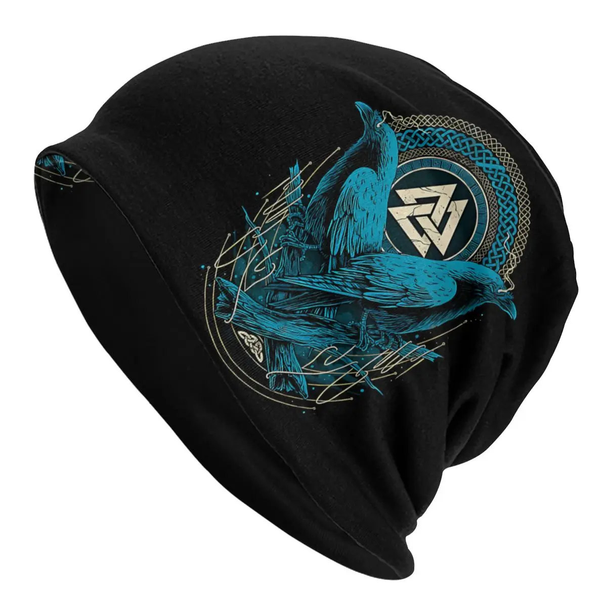 Blue Ravens Valknut Sport Beanie Caps Viking Raven Skullies Beanies Ski Caps Soft Thin Bonnet Hats