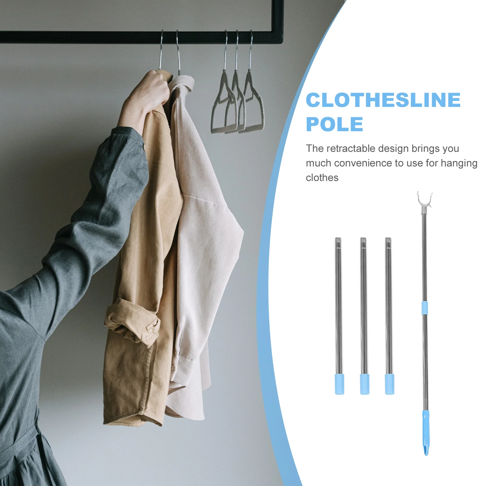 

Long Clothes Pole Rail Heavy Duty Hanger Retractable Poles Clothing Telescoping Reach Stick Closet Rod Extender