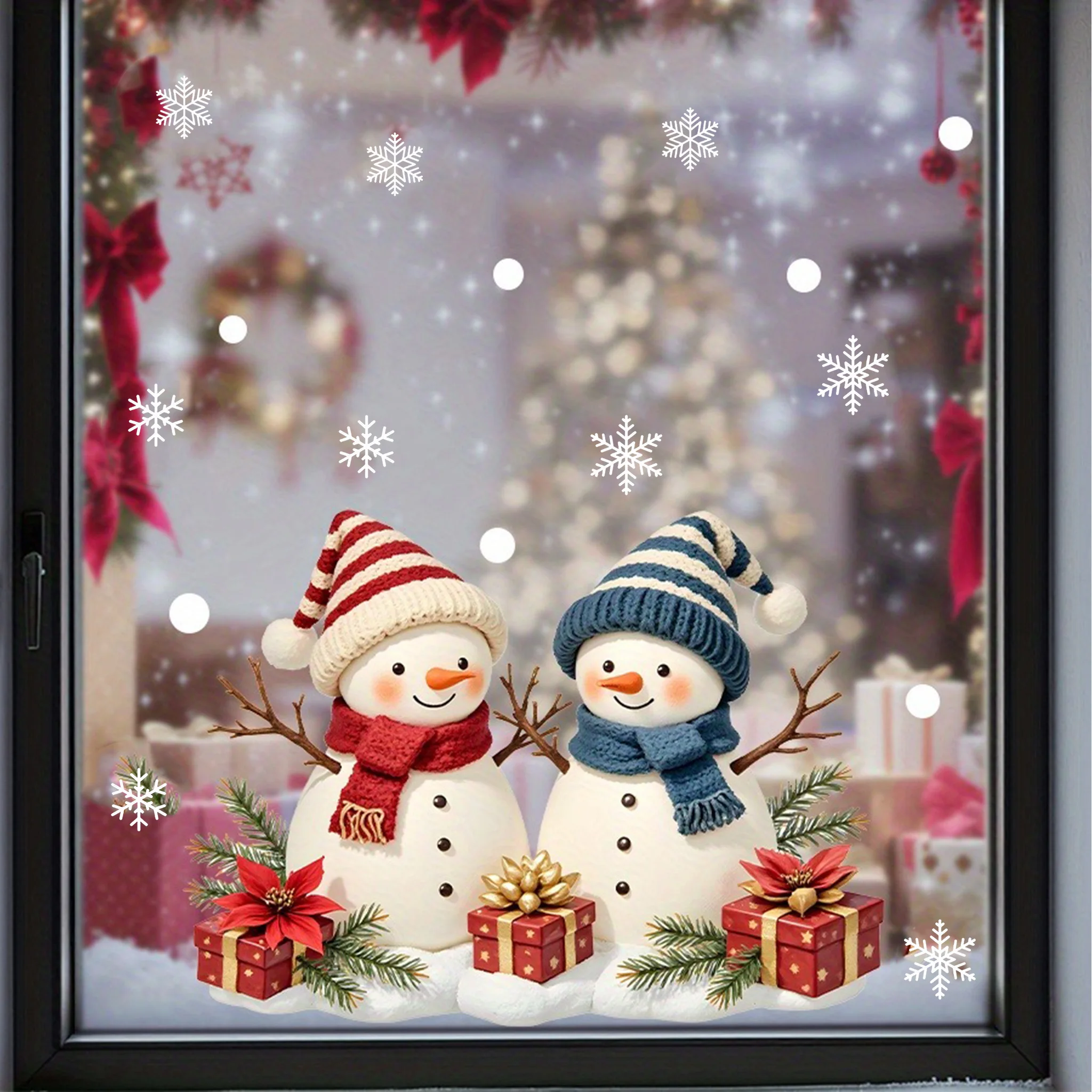 1 x Schneemann-Schneeflocken-Weihnachts-Fensteraufkleber, statisch haftend, keine Rückstände, Urlaub, Heimdekoration für Schaufenster, Wohnzimmer