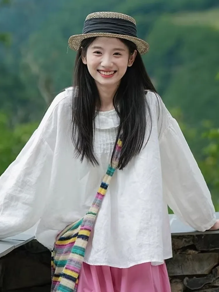 2026年早春 レディース コットンリネン irt 花柄襟 インナーウェア 多用途 日本製 スレ アーティスティック レイヤリングトップ