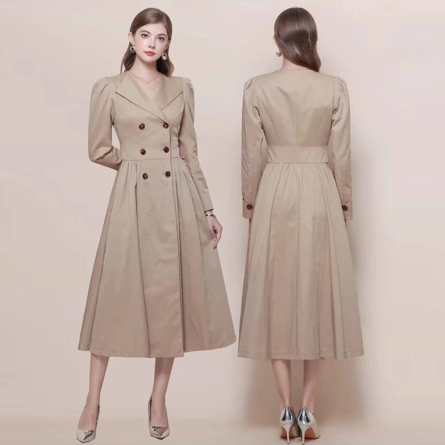 

Ele Briti Sle Двухрядное пальто на пуговицах Розовое утягивающее платье миди Dr Женская модная верхняя одежда с высокой талией для поездок на работу Sle