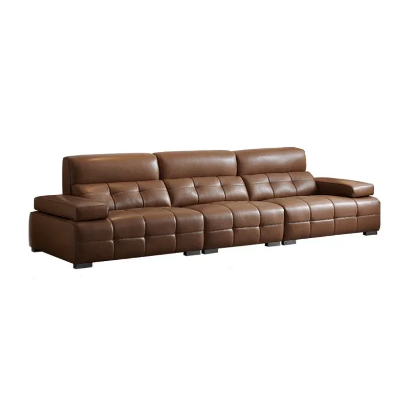 Italian min imalist first-layer cowhide living room straight row small apartment simple leather sofa