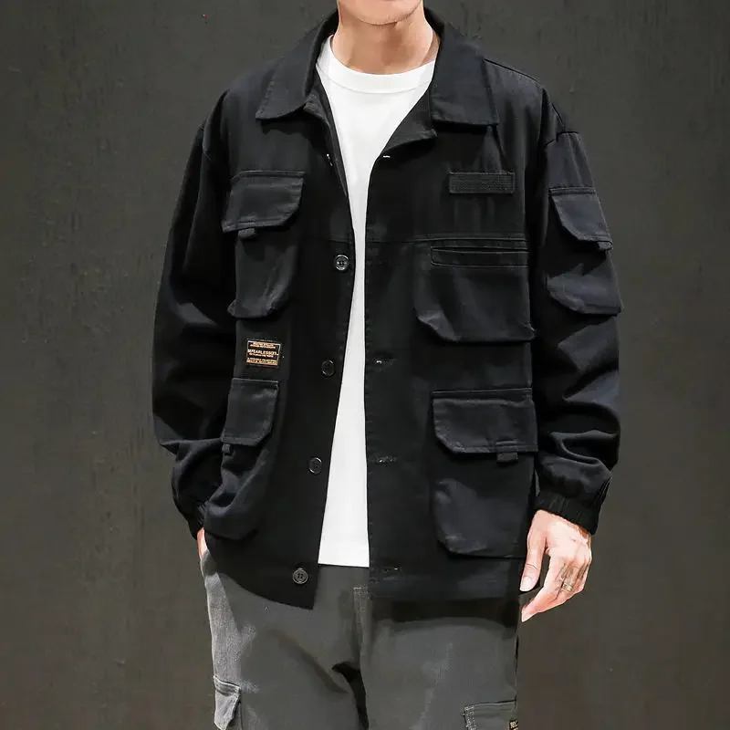 Men's Tooling Thin Jacket Spring New Loose Large Size Trend All-match Multi-pocket Retro Jacket Japanese Cargo Functional Coat
