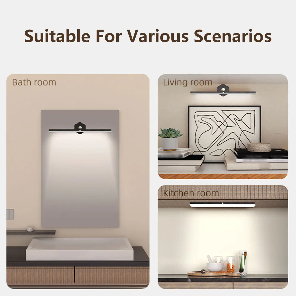 LED Night Light Mirror Front Fill Light Portable Rechargeable Magnetic Wall Lamp 360 Rotatable Night Light Bedroom Bedside Lamp