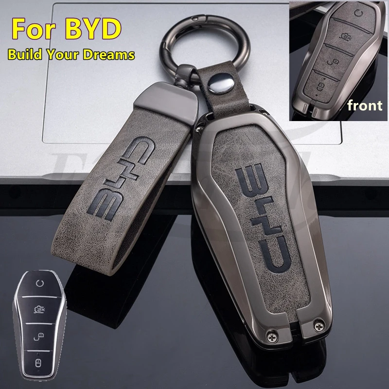 

Car Zinc Alloy Leather Key Case Holder Cover Chain For BYD Song Plus Atto 3 Han EV Tang DM Qin Seal Dolphin Yuan Accessories