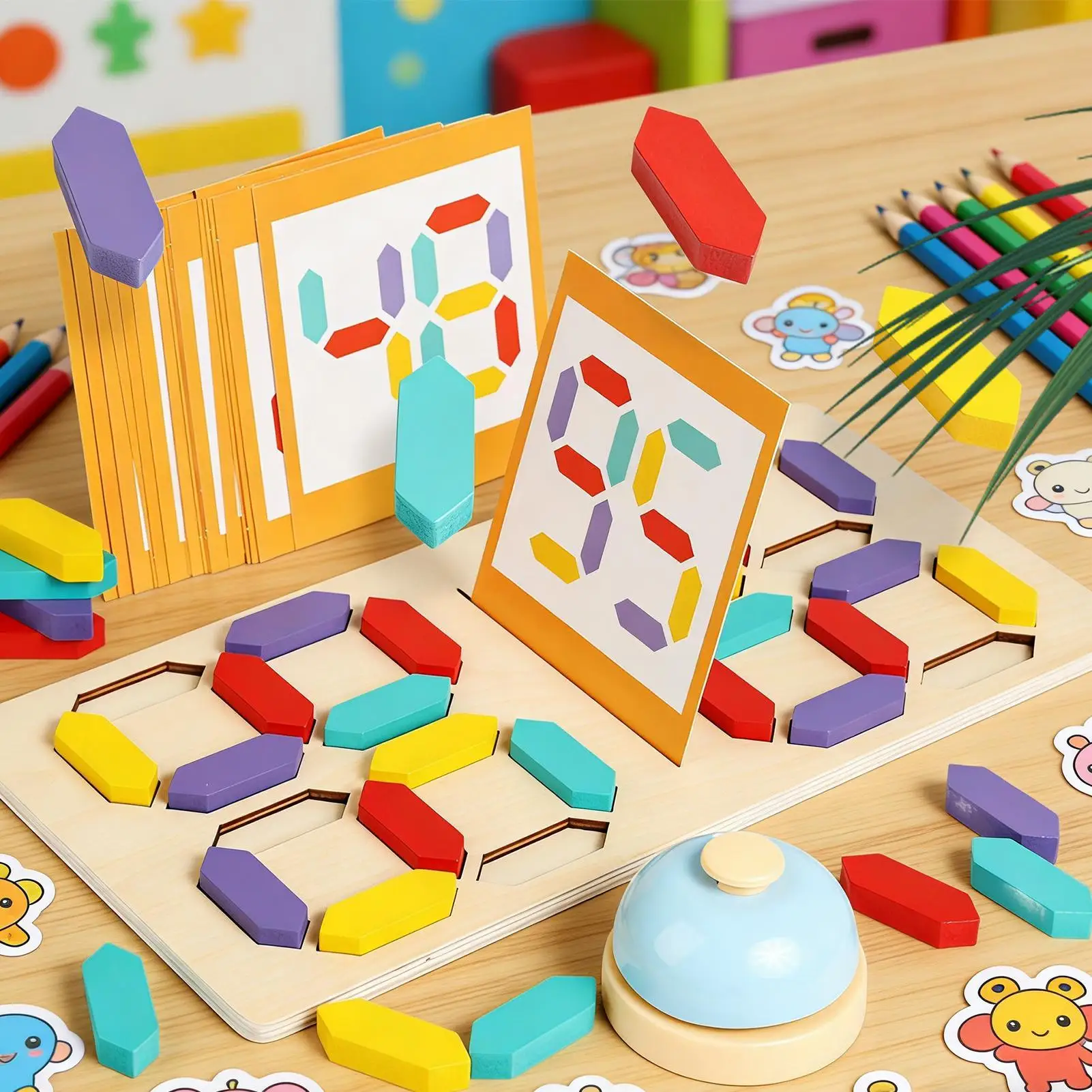 เกมจับคู่ตัวเลขไม้ ปริศนาตัวเลข บล็อกไม้ สำหรับกิจกรรมในห้องเรียน โต๊ะเรียนอนุบาล ของเล่นเสริมพัฒนาการ