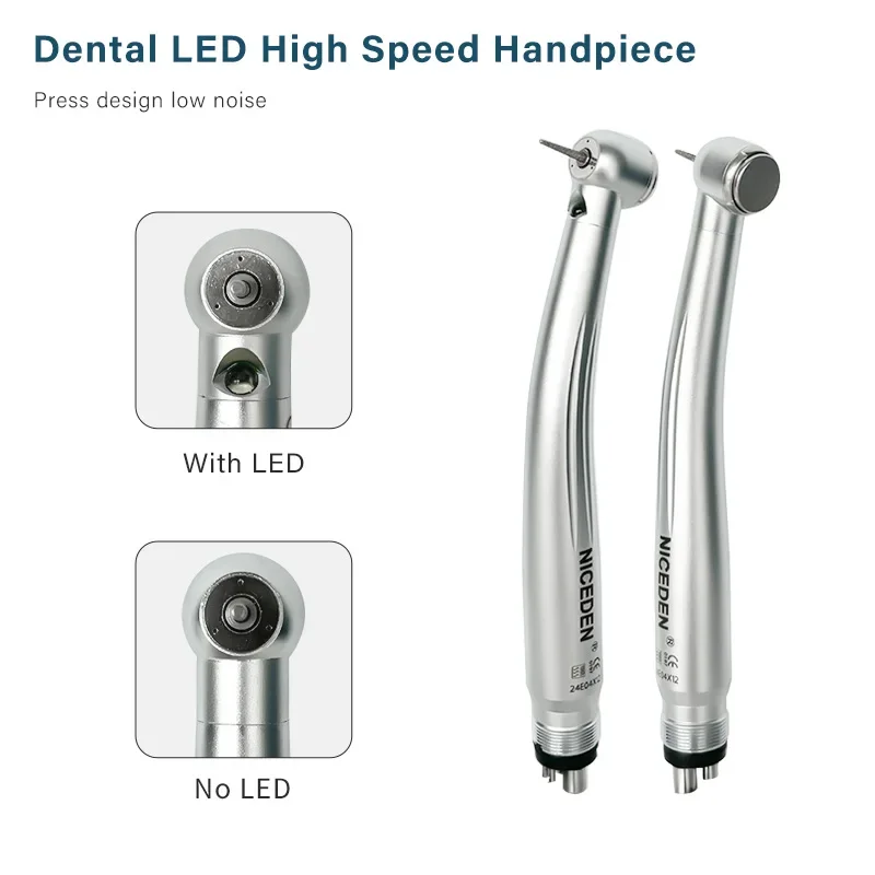 NICEDEN Dental LED High Speed Handpiece 2/4 Holes  Standard Head Push Button  E-generator Air Turbine  Dentistry Tool