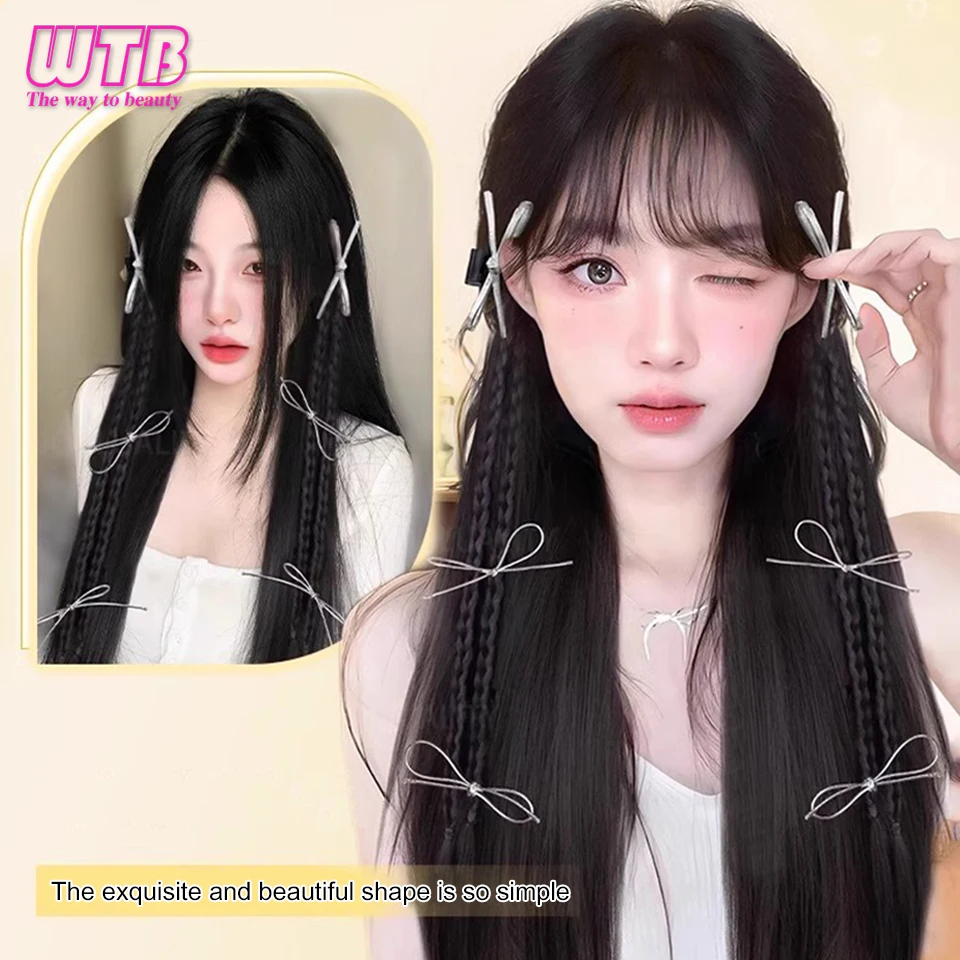 Synthetic Wig Braid Female Claw Clip Braided Hair Ballet Ribbon Long Braid Hair Accessories New Chinese Hairpin Ponytail Wig