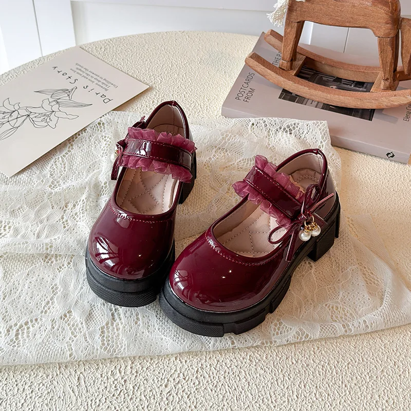 Children's Shallow Pu Leather Shoes Spring Autumn New Girls Bow Princess Shoes Baby