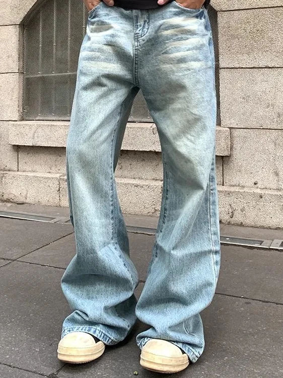 Amerikaanse retro vervaagde ijsblauwe uitlopende afslankjeans losse rechte high street broek voor heren jeugd casual jeans met rechte pijpen