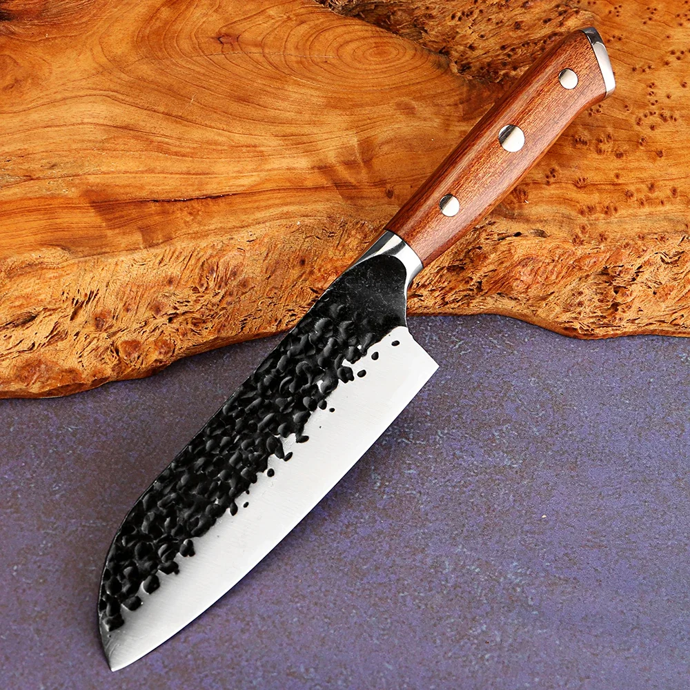 Handgefertigtes geschmiedetes Santokumes, japanisches 5-Zoll-Küchenmesser, kleines Messer aus Edelstahl 5Cr15Mov, scharfes Kochmesser, Pakkaholzgriff
