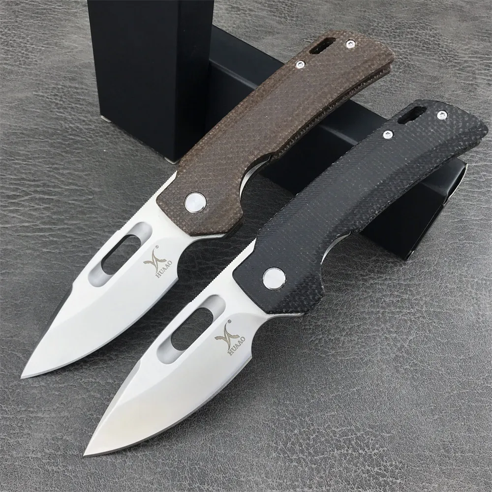 NEW HUAAO GC002 Folding Knife Camping EDC Hiking Knives Outdoor Survival Hunting Knife 8Cr13Mov Blade Black/Brown Linen Handle