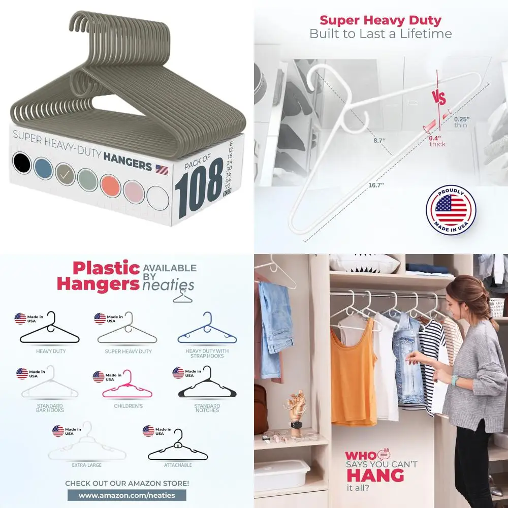 

Набор из 100 прочных пластиковых вешалок - грузоподъемность 10 фунтов, идеально подходят для пальто, джинсов, одежды для взрослых, серые