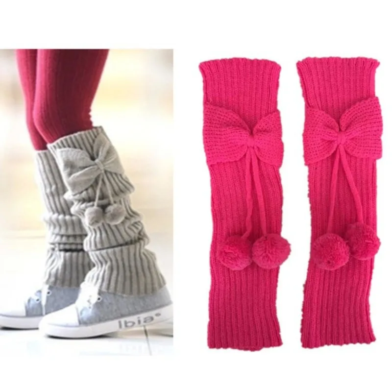 

Autumn Winter Fashion Kids Leg Warmers Girls Bowknot Elastic Pompom Knitted Socks Knee Length Children Protective Equipment