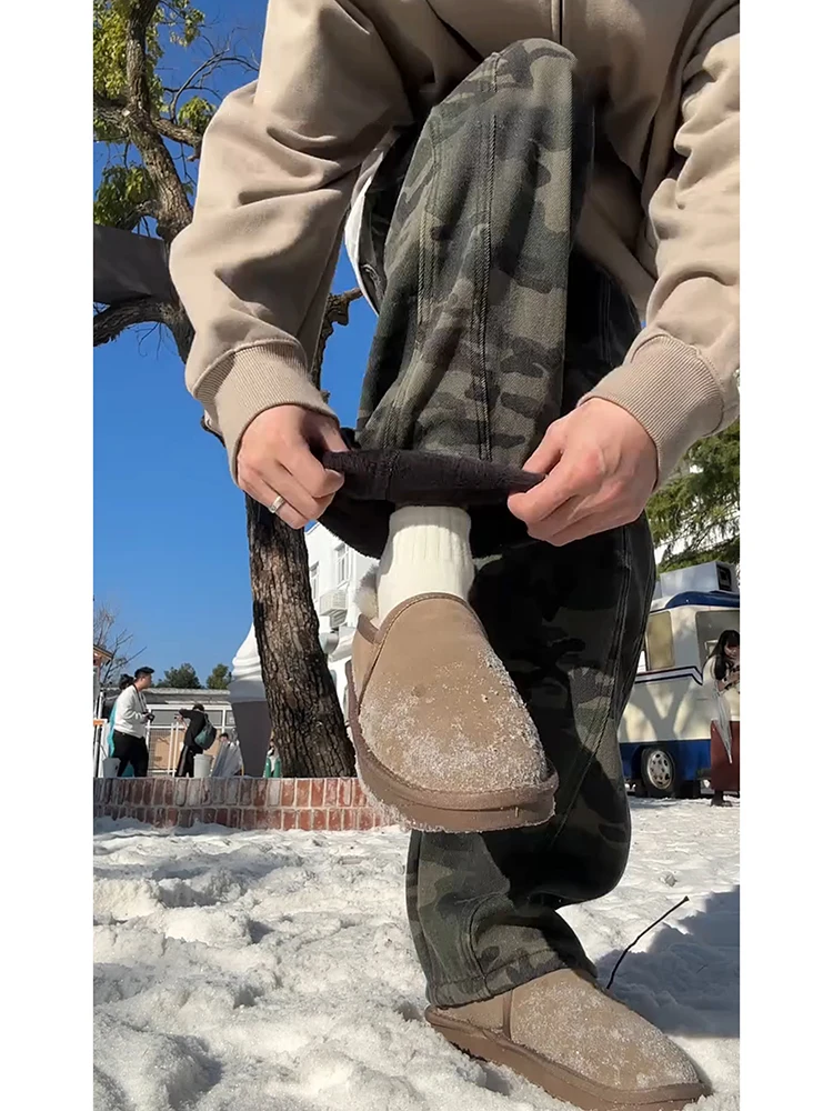 

Camouflage Fce Lined Straight Leg Jeans Men's Autumn Winter Casual Trousers American High Street Cleanfit Logging Workwear