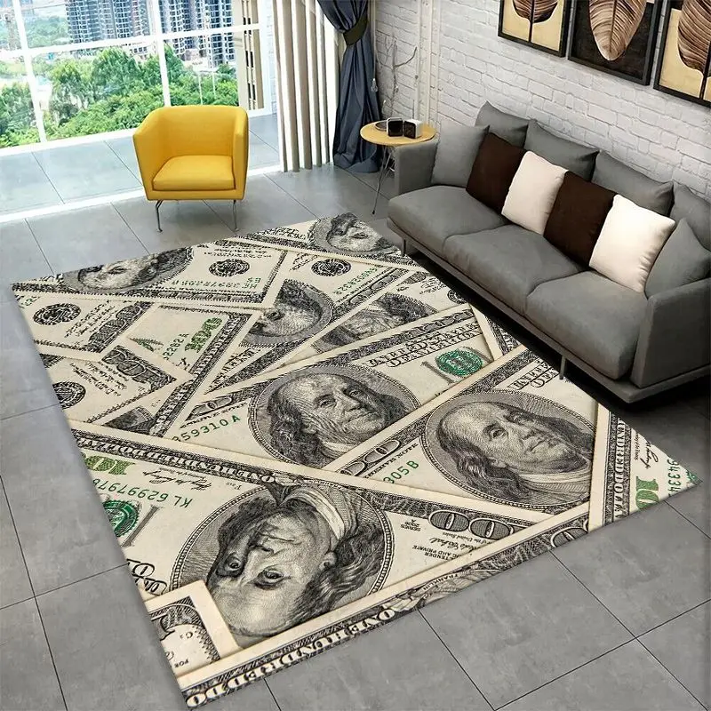 Classic Money Dollar Euro Cartoon Large Area Rug Non-slip Carpet for Bedroom Living Room Sofa Doormat Home Decor Floor Mat Gift