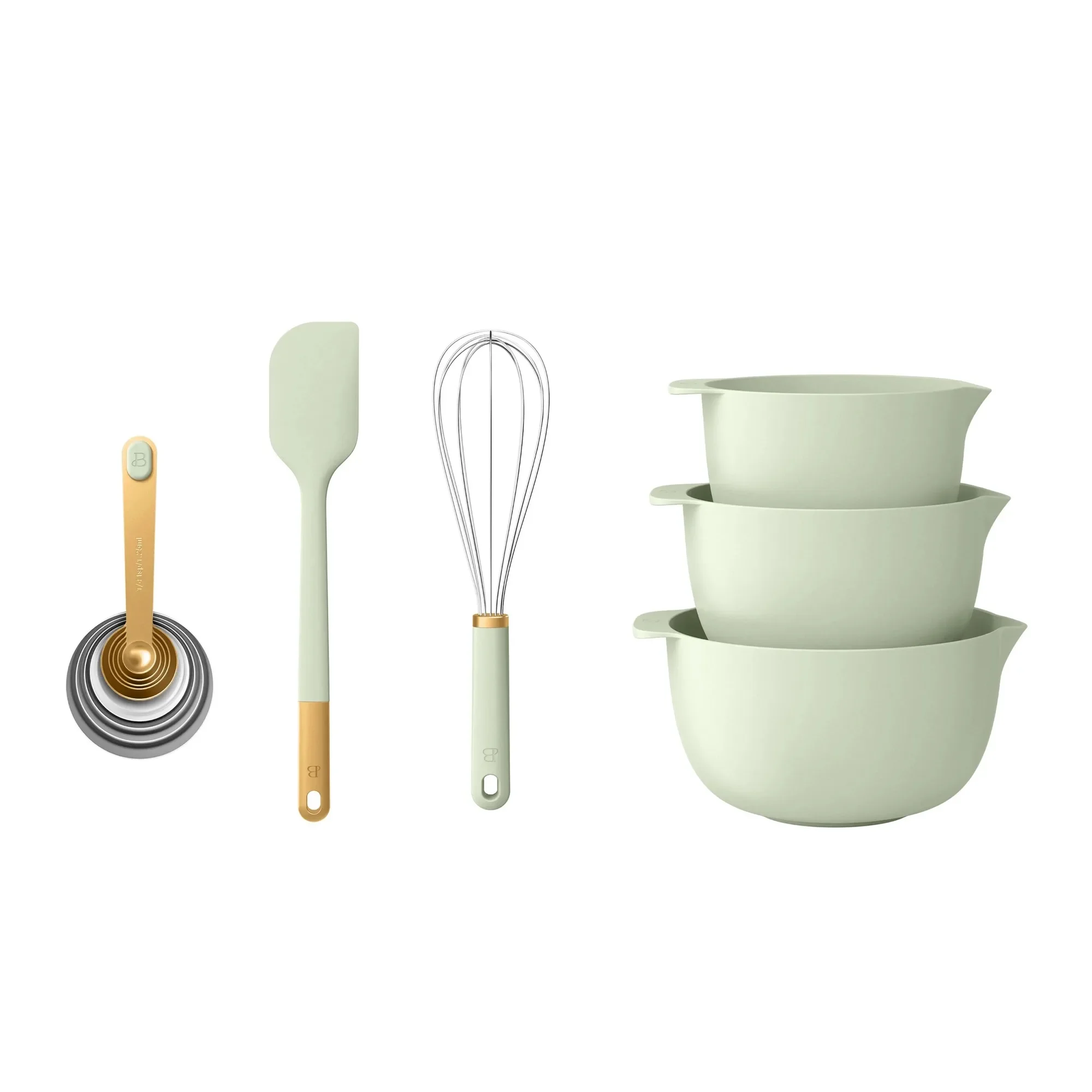 

14-Piece Sage Green Mix & Measure Set, Baking & Cooking Utensils with Measuring Cups, Spoons & Tools, Dishwasher Safe