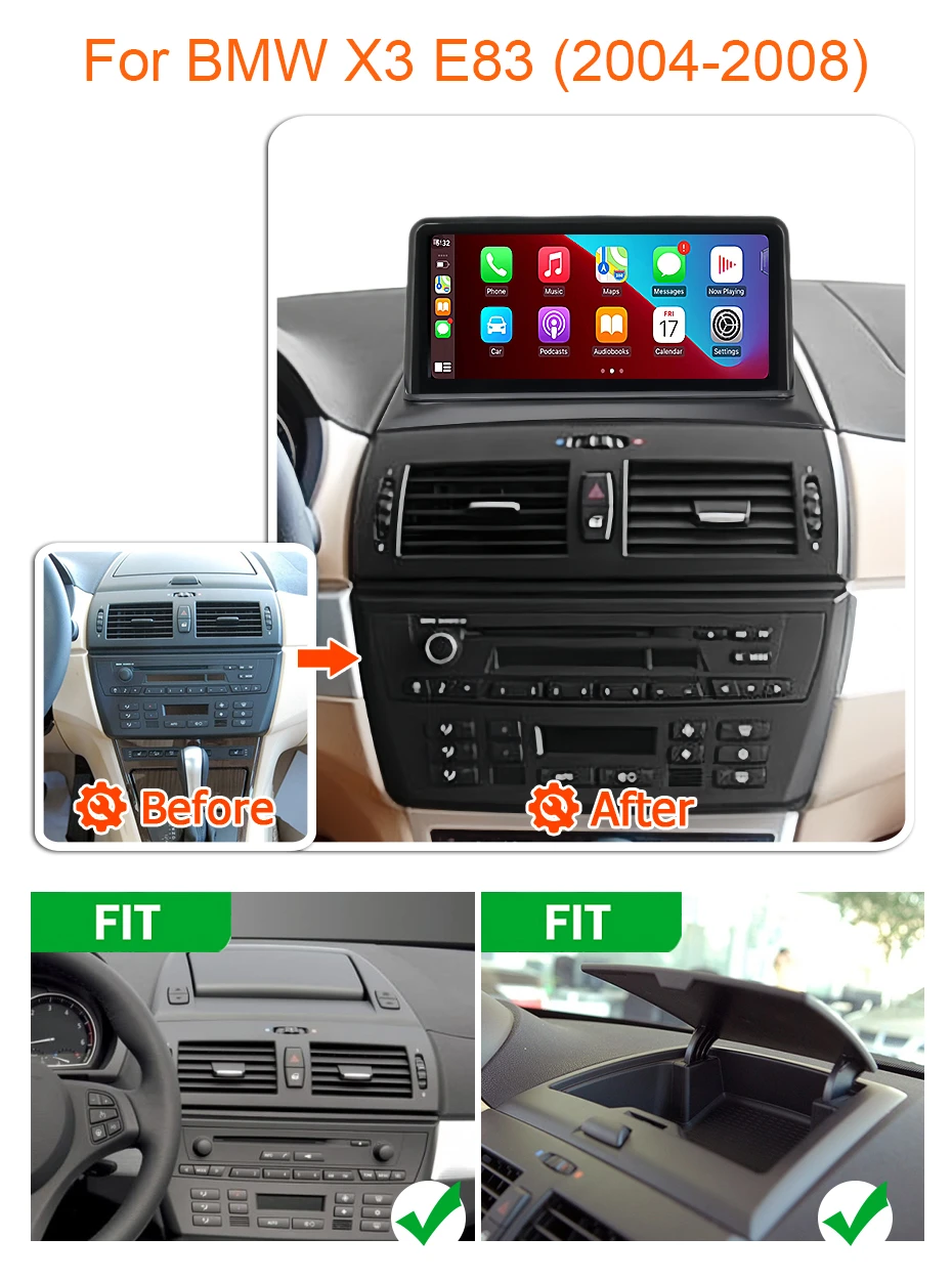 10,25 "Android 15 Auto Auto Radio Bildschirm Multimedia-player Für BMW X3 E83 2004-2009 drahtlose CarPlay Bluetooth Navigation 2 DIN – Detail 1