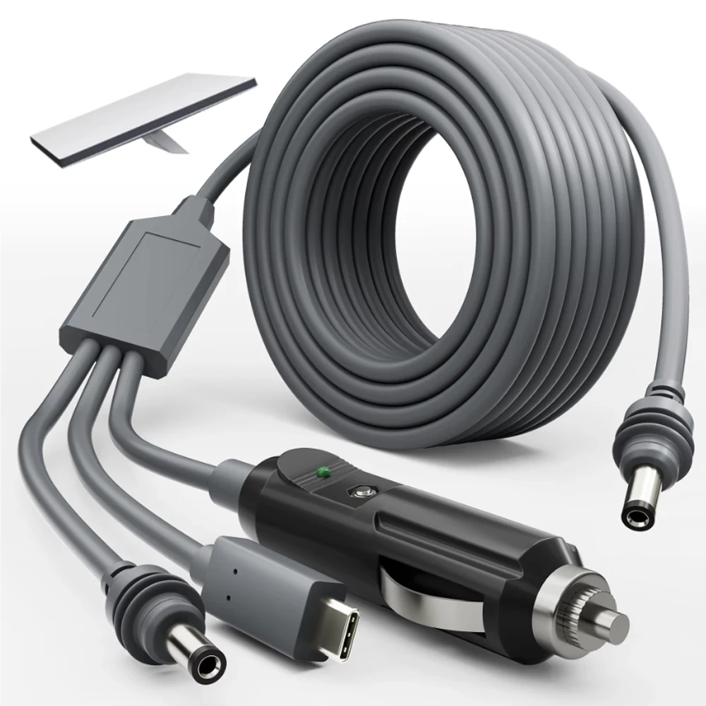 ​3 in 1 DC Power Cable for Starlink Mini 10FT 100W USB C 12-24V Cigarette Lighter Plug and DC Male Power Cable Cord