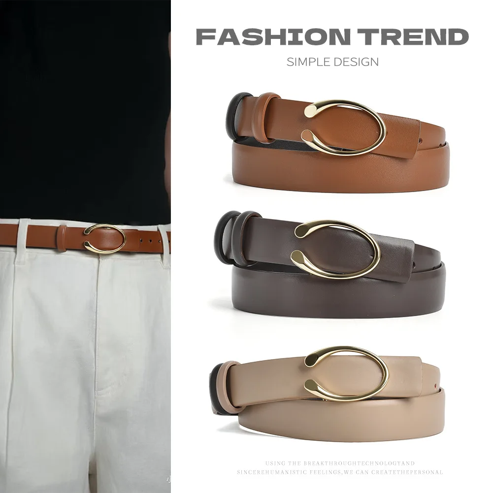 Simple Design Plain Real Leather Waist Belts for Women Coffee Khaki Slide Metal Buckle Pin Jeans Strap Ladies Cowskin Cinturones