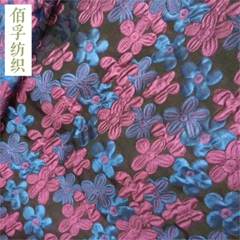 Textured women's jacquard fabric floral geometric color-blocking three-dimensional flower