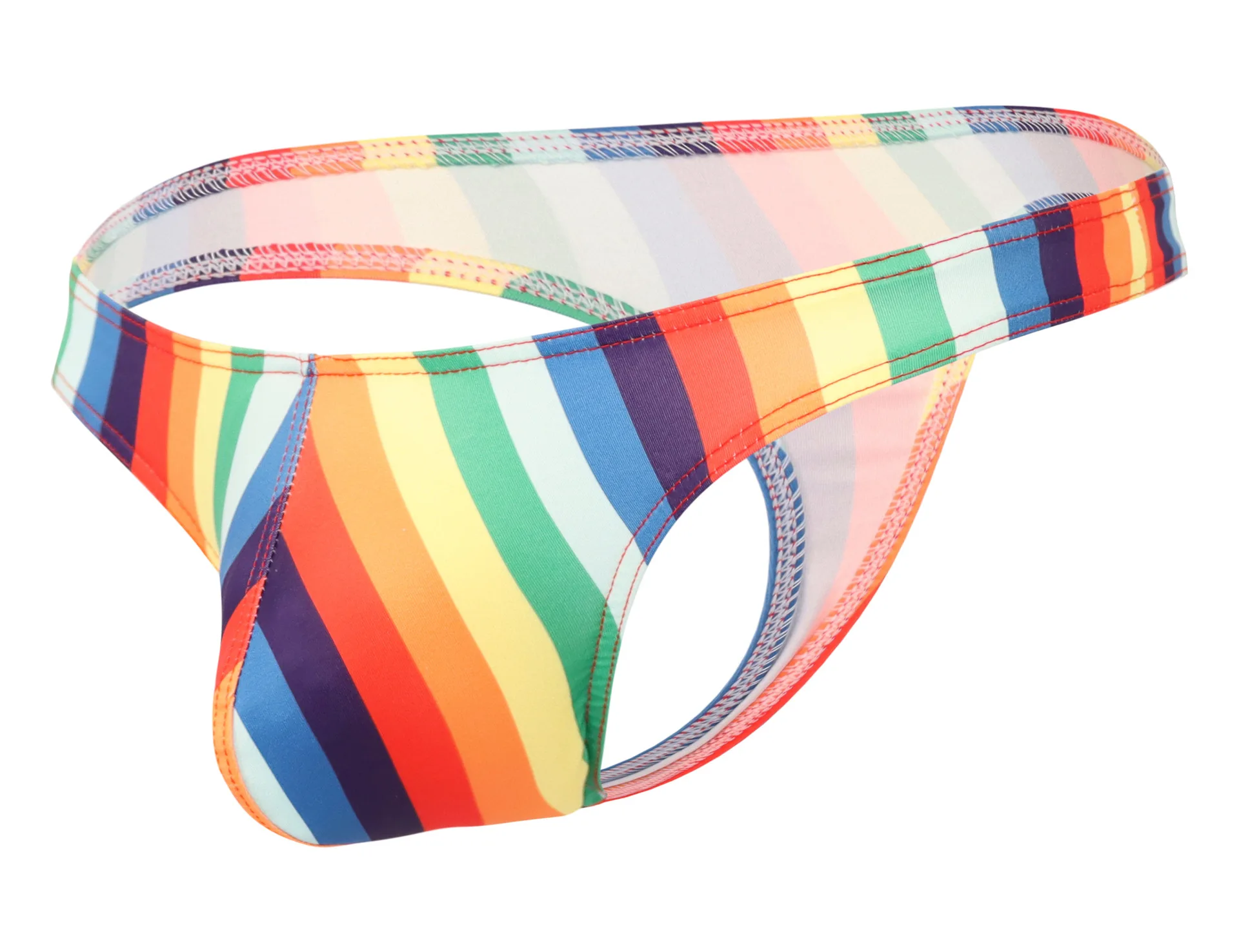 Men Rainbow Striped Thong Ice Silk Low Rise 3D U Pouch Moisture Wicking Sexy Gay Male G-string Underwear