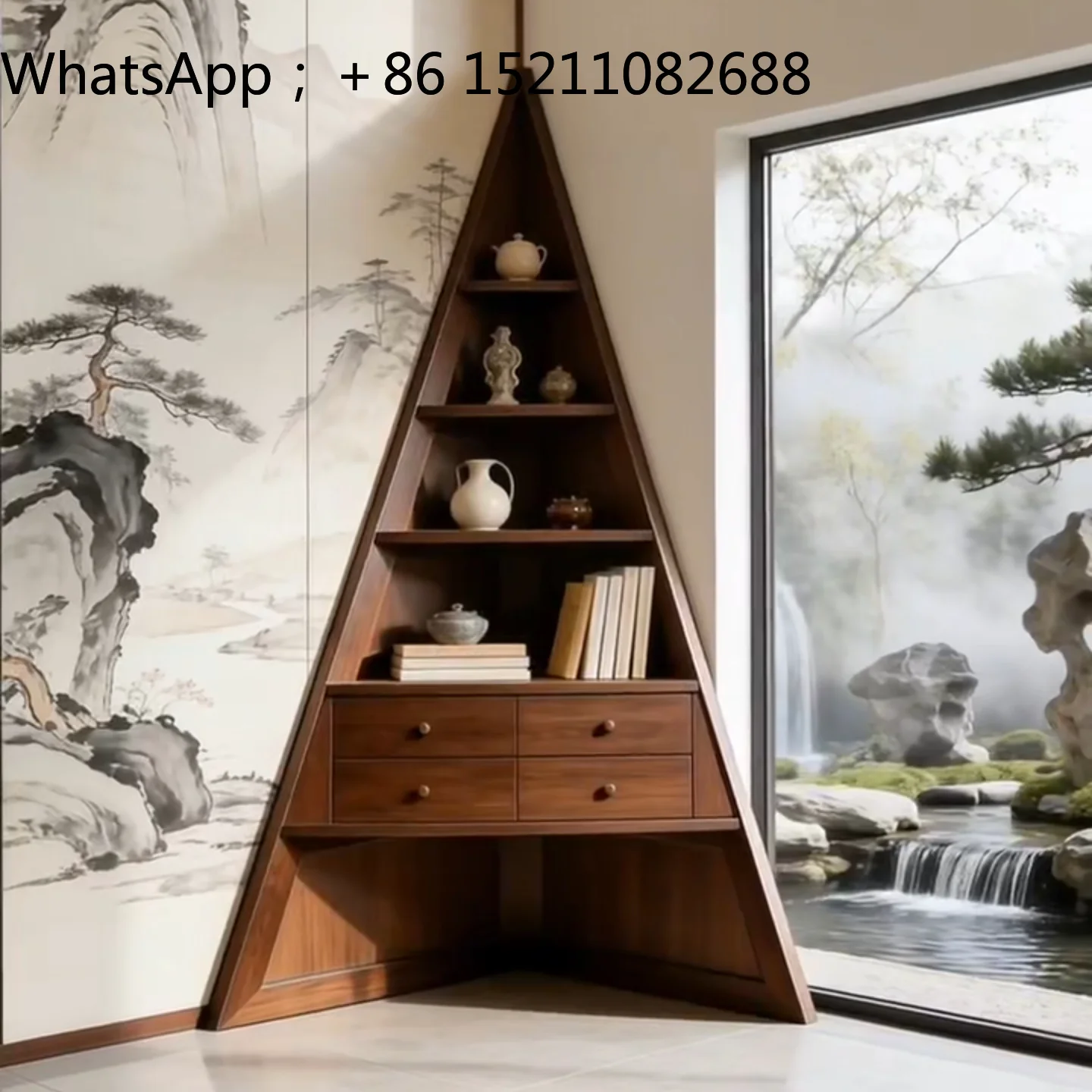 SCY ash wood corner corner cabinet household living room bookshelf light luxury storage Bogu shelf
