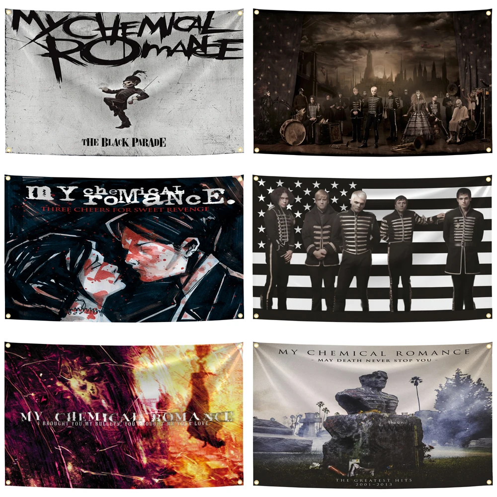 3x5 Ft rock band MCR Flag Vivid Color and Fade proof emo pop-punk music Flags Polyester with Bar Decoration Room Dormitory