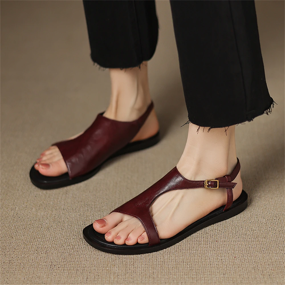 Genuine Leather Women's Summer Sandals with Buckle Straps