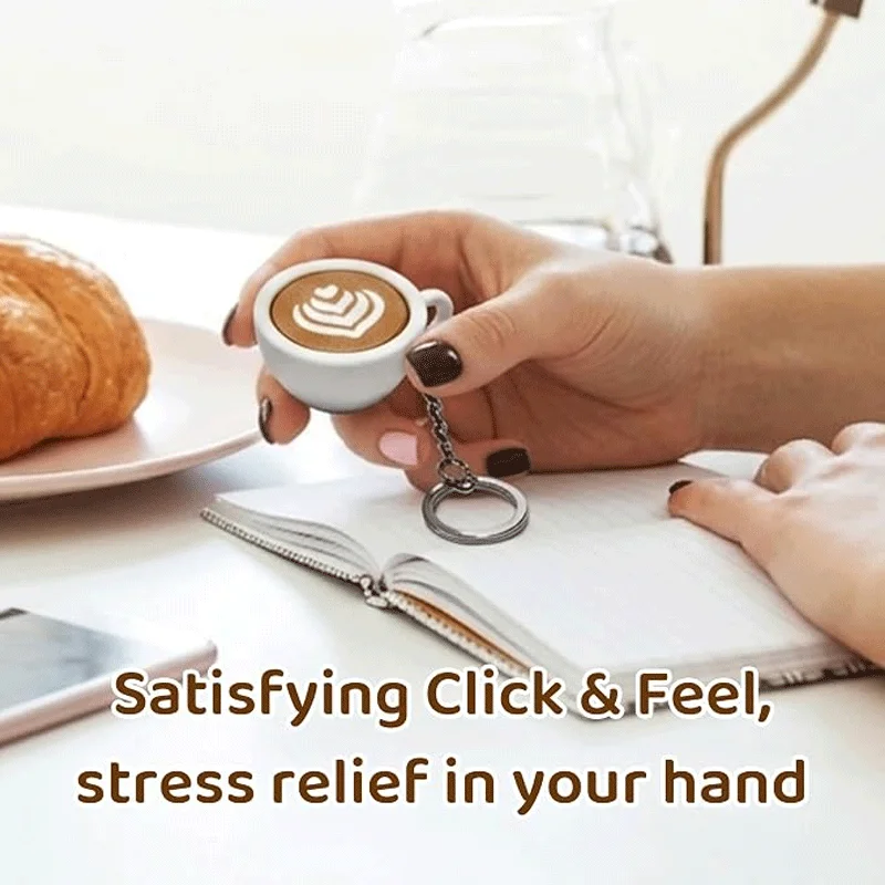 Mini Caffe Latte Cup Fidget Keychain Clicker Toy Simulation Coffee Cup Charm Stress Relief Pendant Bag Accessories