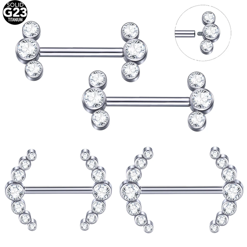 1PC Titanium CZ Crystal Nipple Bar Tongue Piercings 14G Internally Thread Nipple Helix Barbell Mamilo Piercings Sexy Jewelry