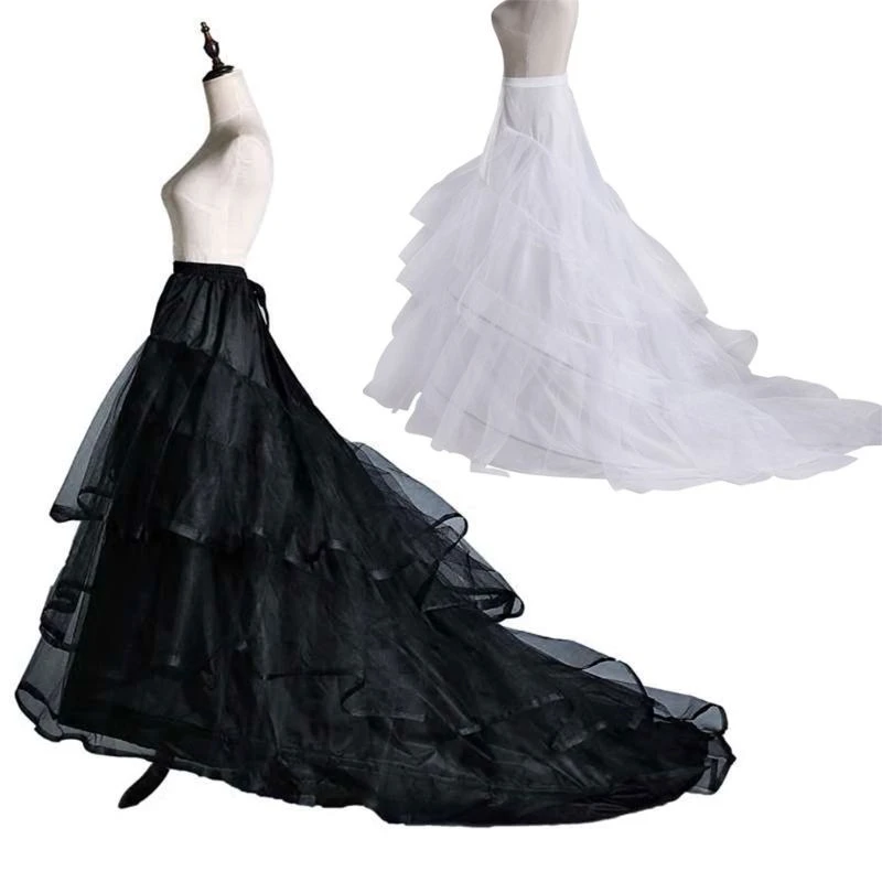 Lange Petticoat Crinoline Onderrok Trouwjurk Feestjurk Hoepel Petticoat 2-Botten Puffy Fancy Rok Slips Wit Petticoat