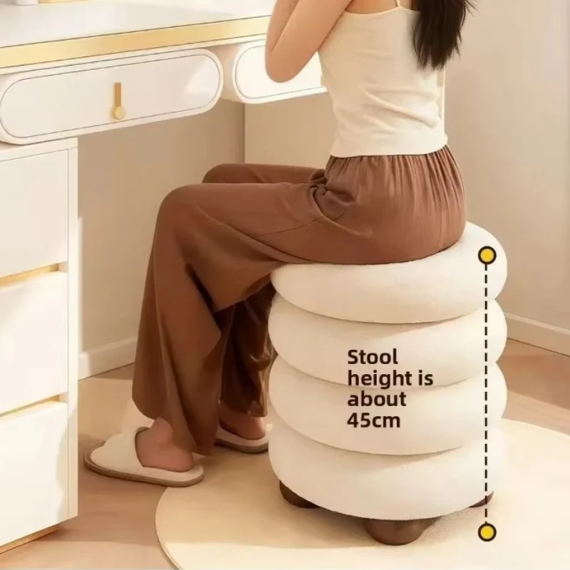 Light luxury imitation lamb wool dressing stool, soft cushion dressing stool, solid wood stacking stool, shoe changing stool
