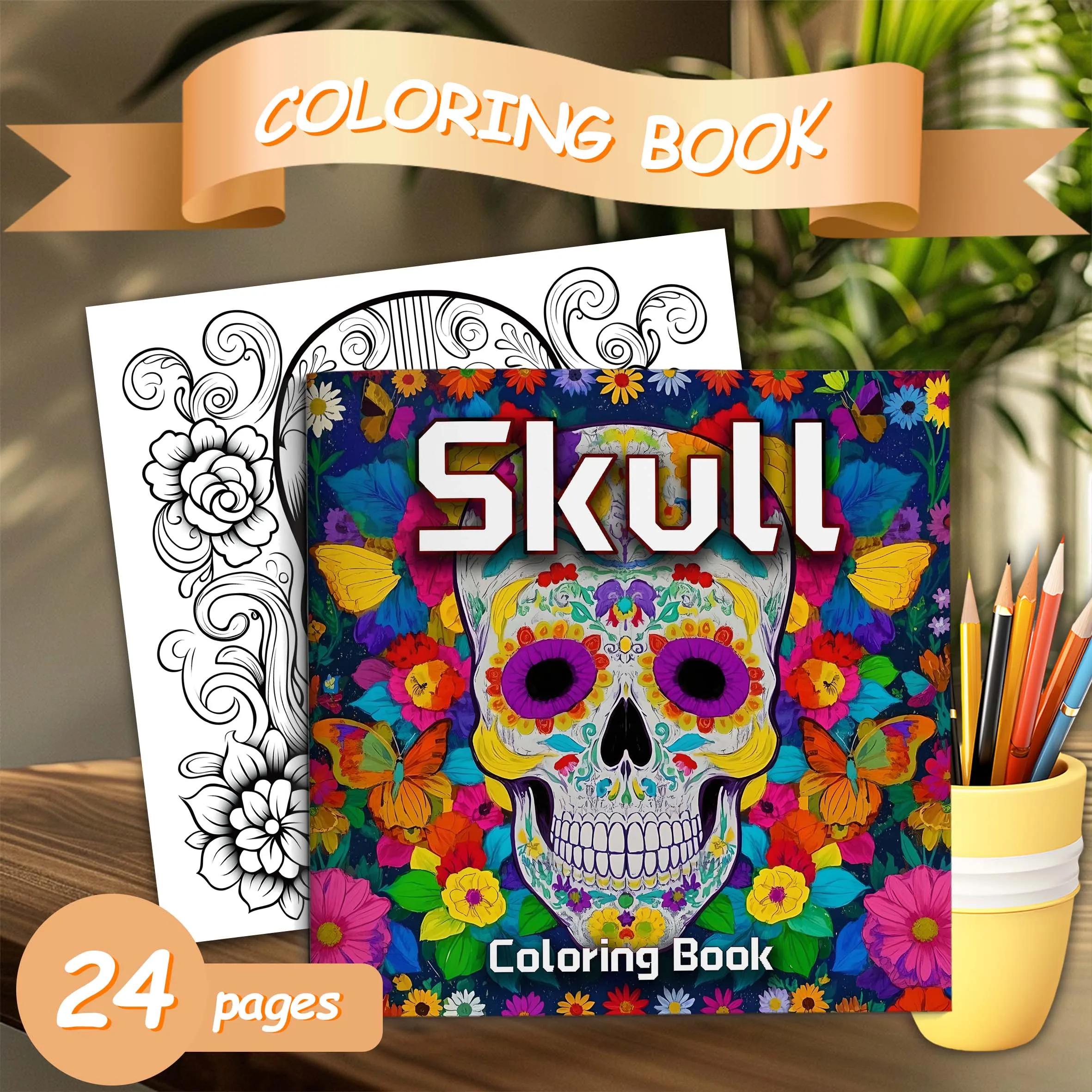 1pc Teen Graffiti Painting Drawing Skull Coloring Book 24 Different Patterns Flower &skull Stress Relief for Adult Birthday Gift