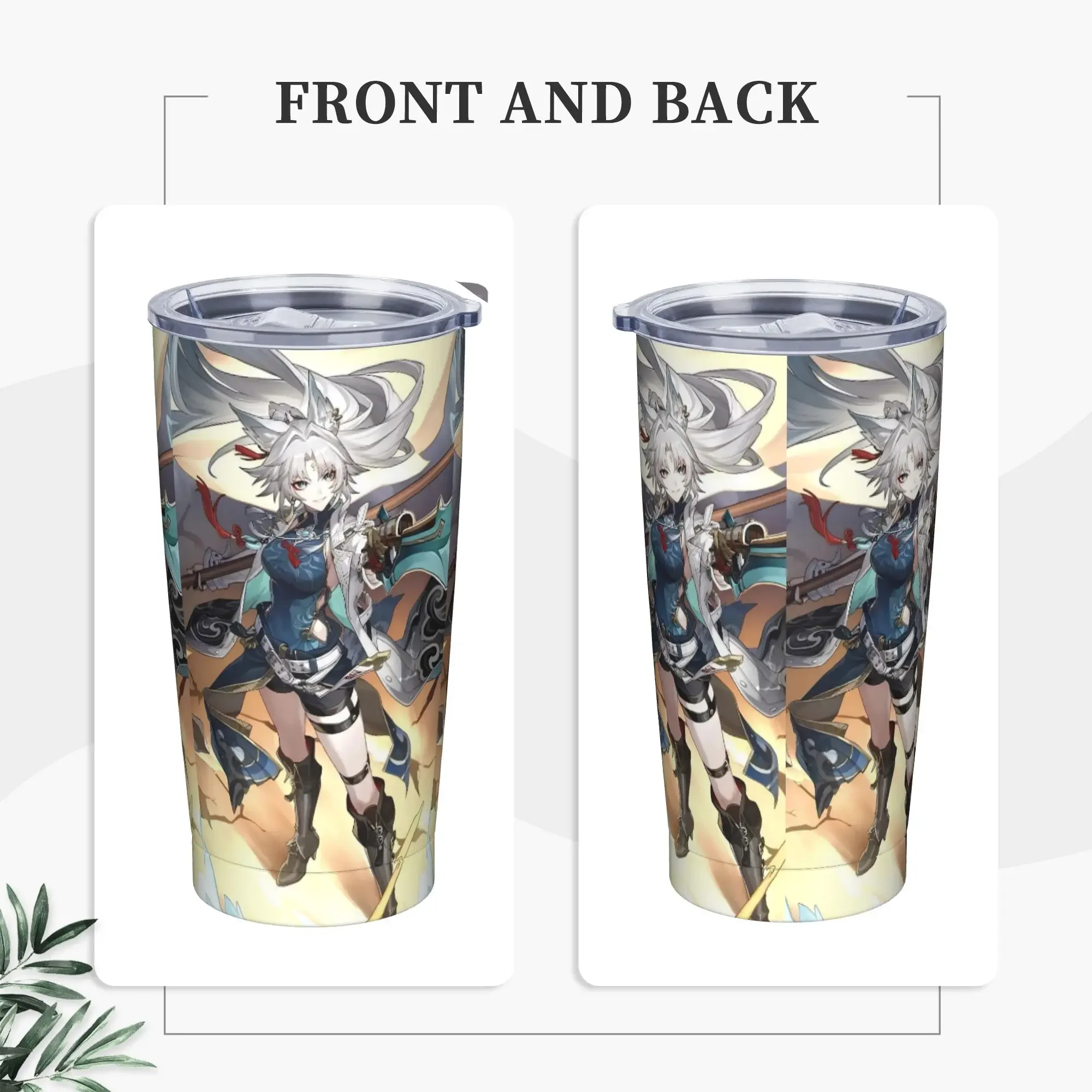 Feixiao Insulated Tumbler with Straws Lid Honkai Anime Vacuum Thermal Mug Office Home Water Bottle Cups, 20oz