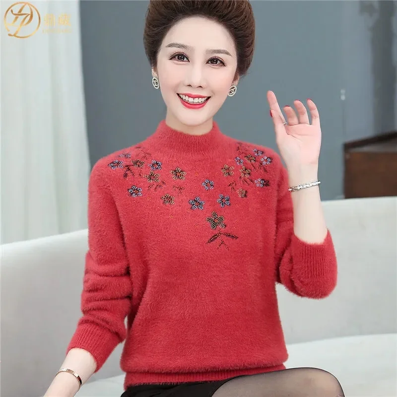 Women Cashmere Sweater Slim Soft Knitted Jumpers Mockneck Pullovers Solid T-Shirts Semi-Turtleneck Sweaters Women Winter