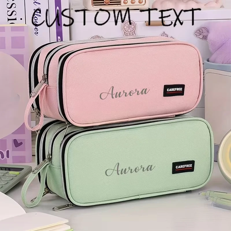 1Pc Customized Personalized Multifunctional Layered Storage Pencil Case with Handle, Large Capacity, Suitable for Office Desk, Travel Makeup Storage, Essential Items for Back-To-School, Basic Work Space Supplies, Offic