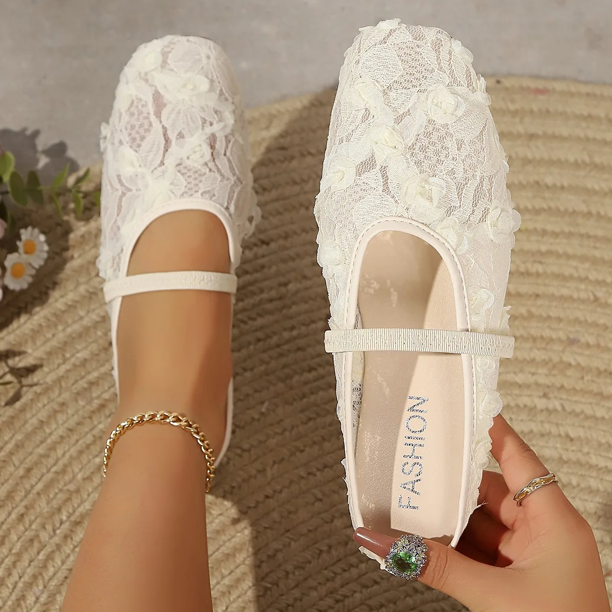 

Fashionable Best Selling New Comfortable Mary Jane Women's Shoes Summer Elegant Square Flower French Sexy Low Order Shoes