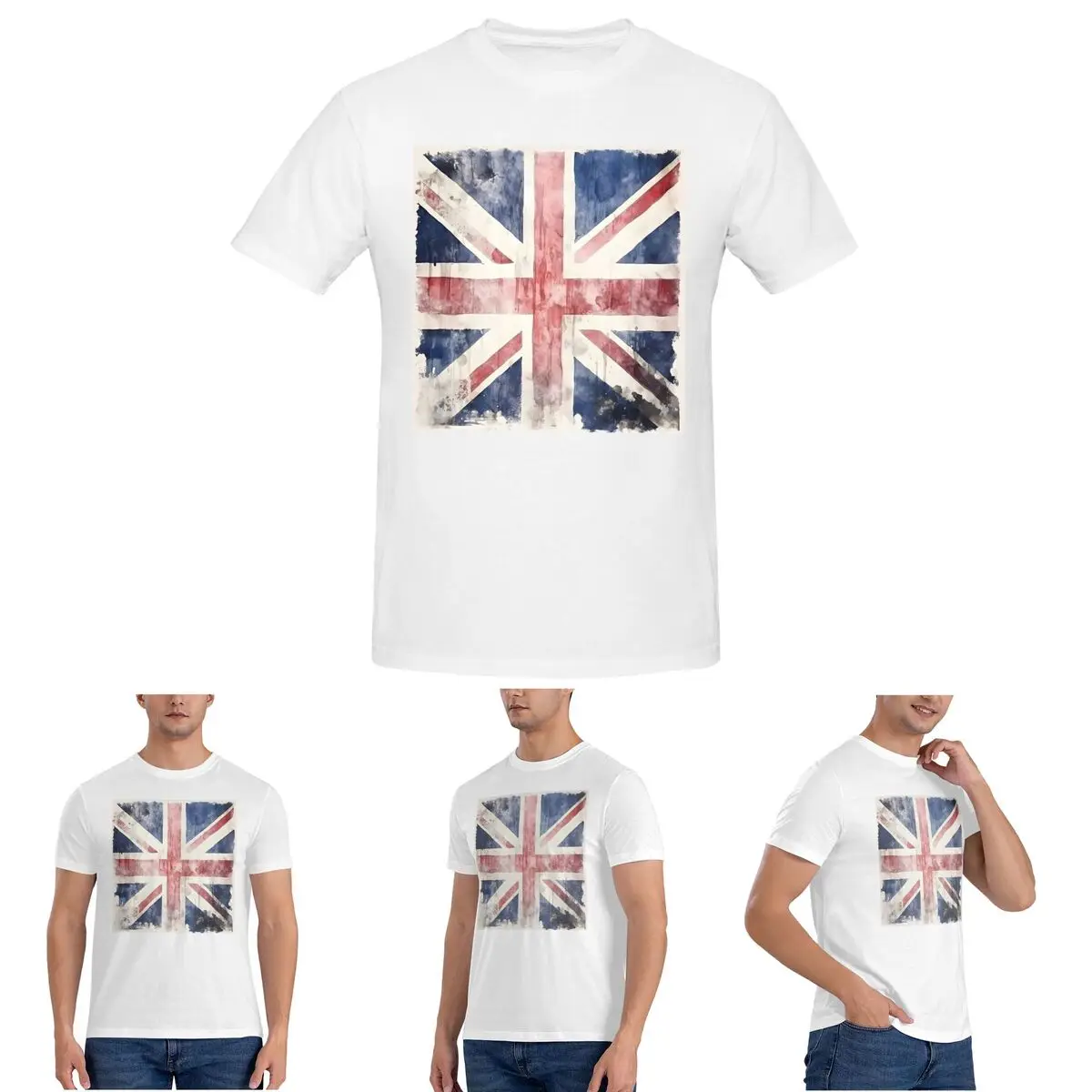 

Watercolor Union Jack British Flag Print T-Shirt for Men Cotton Oversized T Shirts Men's Tees Short O-Neck Summer Clothes Tops