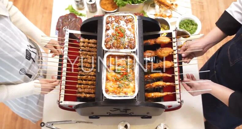 شواية كهربائية وفحم مزدوجة باستخدام شواية شواء منزلية خارجية ذات سعة كبيرة وفصل فحم الزيت وفرن شواء بدون دخان