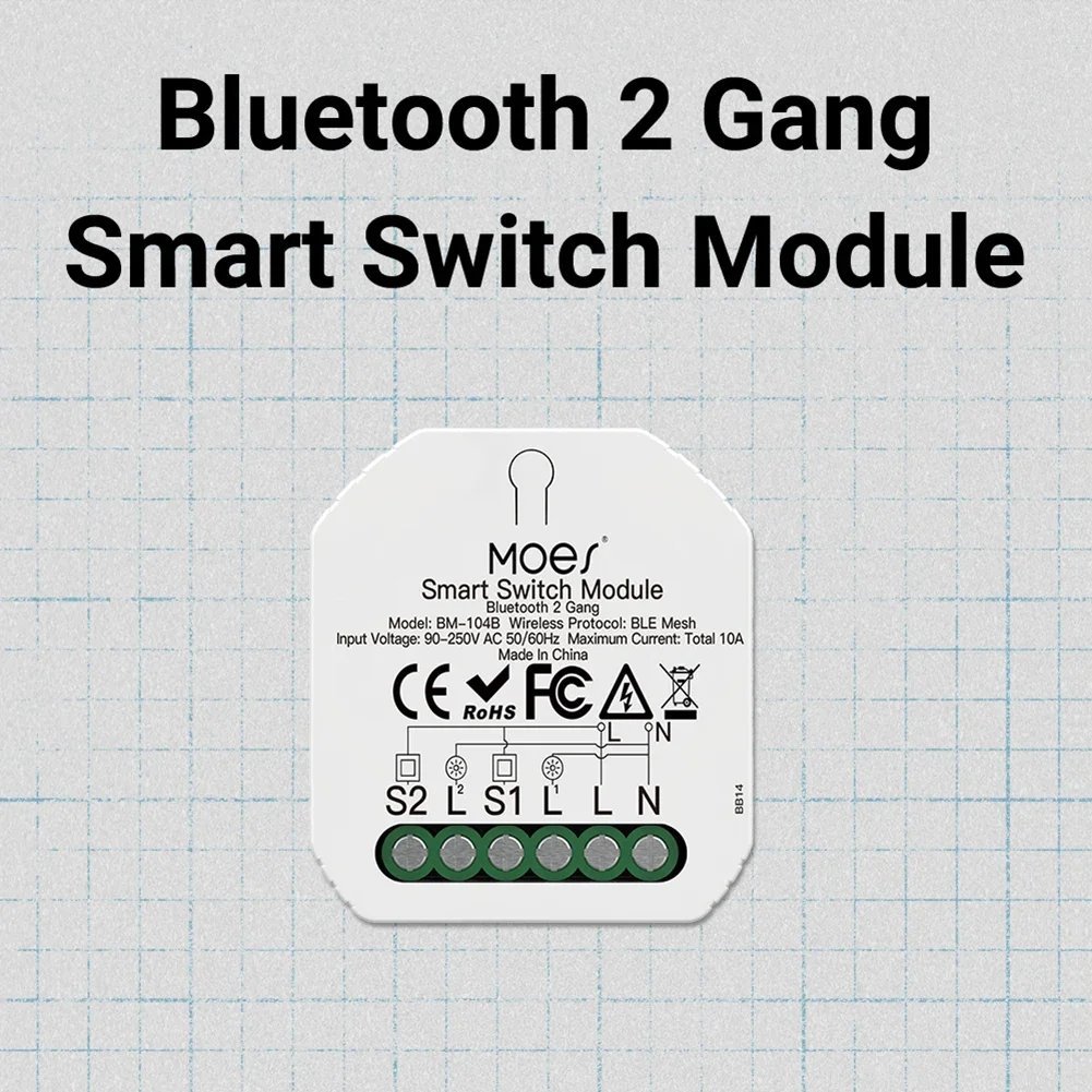 MOES Tuya Smart Bluetooth 1Gang/2 Gang Switch Module DIY Light Breaker Smart Life APP control,Work with Alexa Google Home,1/2Way