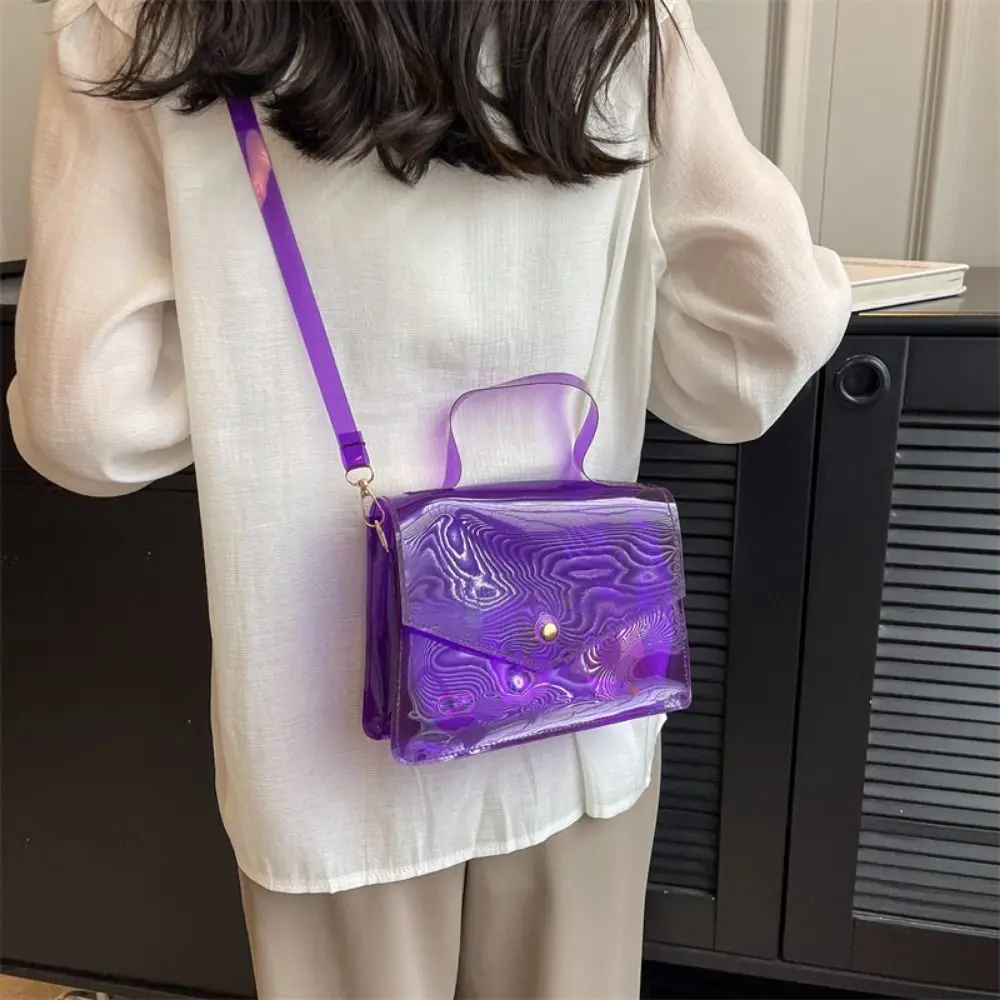 

Little Fresh Waterproof Clear Tote Bag Large Capacity Portable Handbags Fashion PVC Jelly Transparent Shoulder Bag Purse