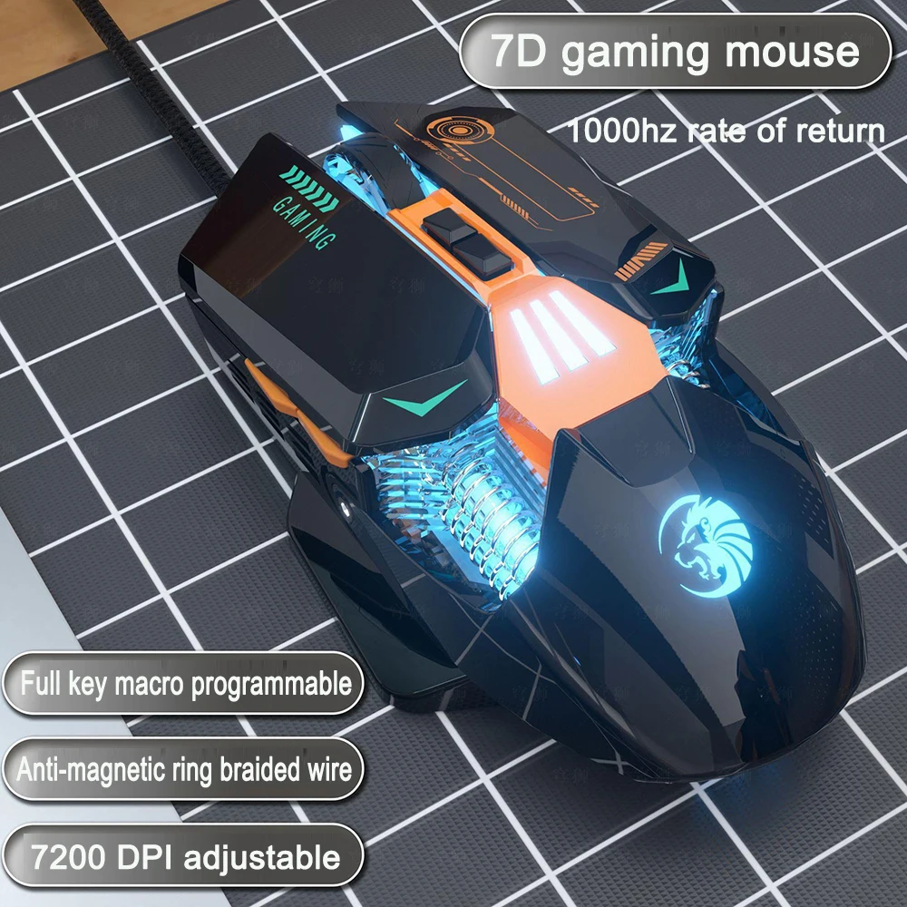 

Gaming Mouse RGB Light Ergonomics Low Delay Metal Mecha Style Mouse Pc Gamer Wired Mouse Computer Office Laptop Mechanical Glow