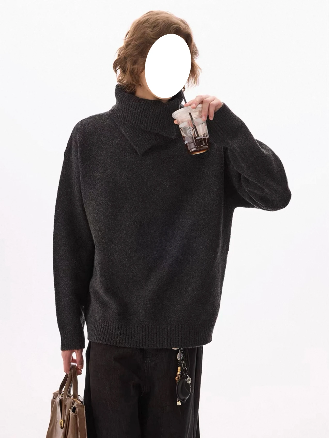 

Lazy Rich Sle Knitted irt Collar Men's Casual Versatile High-End Feeling Inner Wear Sweater Top for Autumn Winter