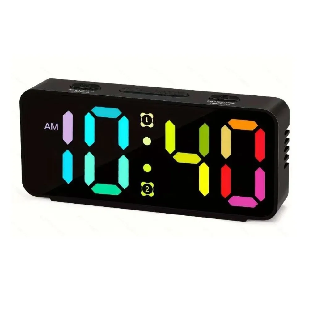 RGB Display Table Clock 12/24H Display Multi-functional Desktop Alarm Clock Adjustable 2 Set Alarms Digital Alarm Clock Table