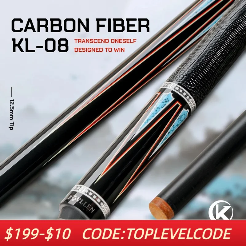 

KONLLEN KL-08F Carbon Fiber Pool Stick with 12.5mm Tip 3*8/8 Joint Pin and Low Deflection for Billiard Cue Stick